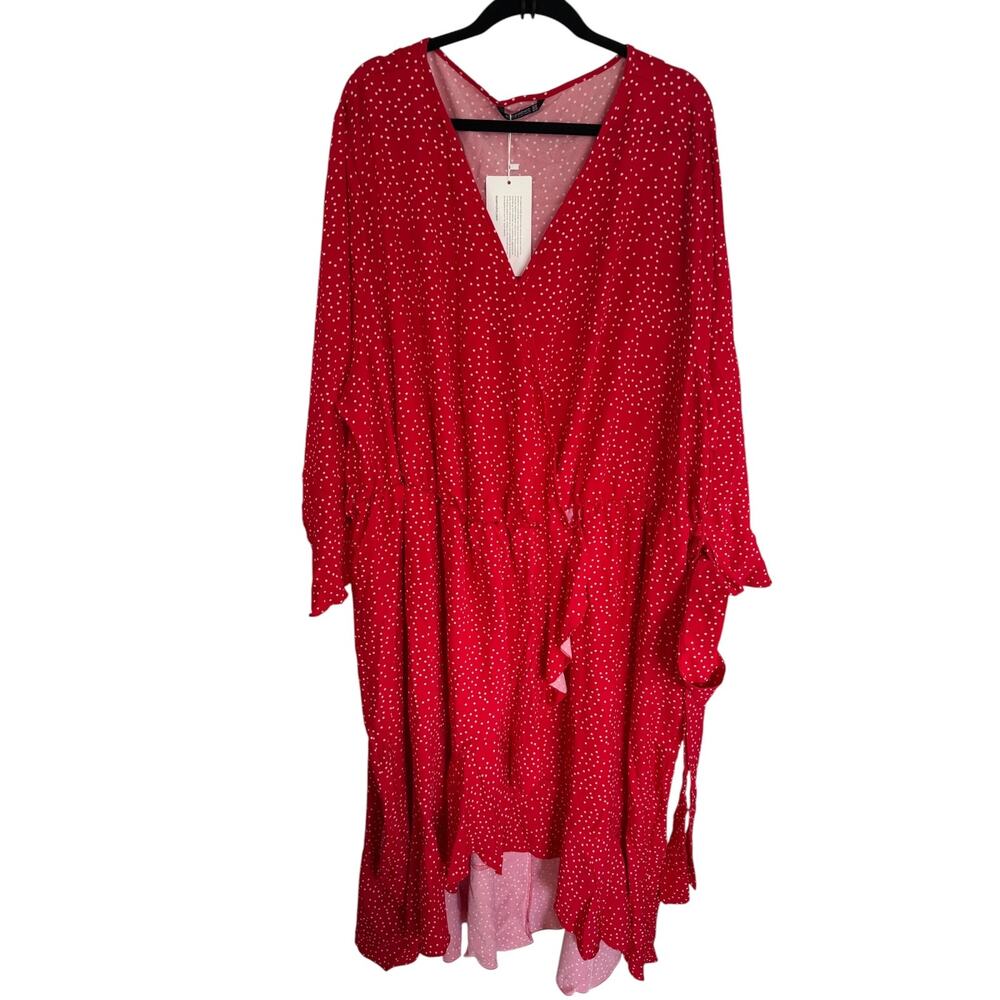 BloomChic Polka Dot Wrap Dress 6X 30 NWT Ruffle Belted Midi - Picture 2 of 12